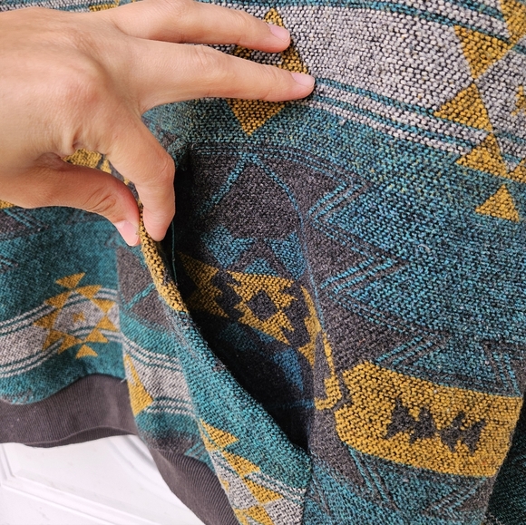 Men's Geometric Aztec Pattern Sweater - Teal and Yellow - Picture 4 of 10
